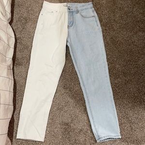 Half white & Half denim pants!